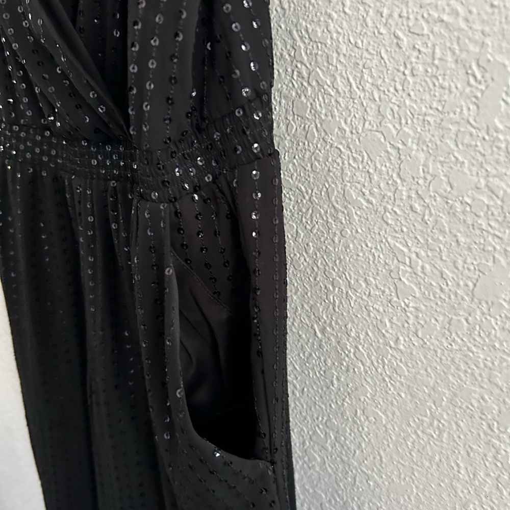 Express Medium Black Jumpsuit Sequin Adjustable S… - image 3